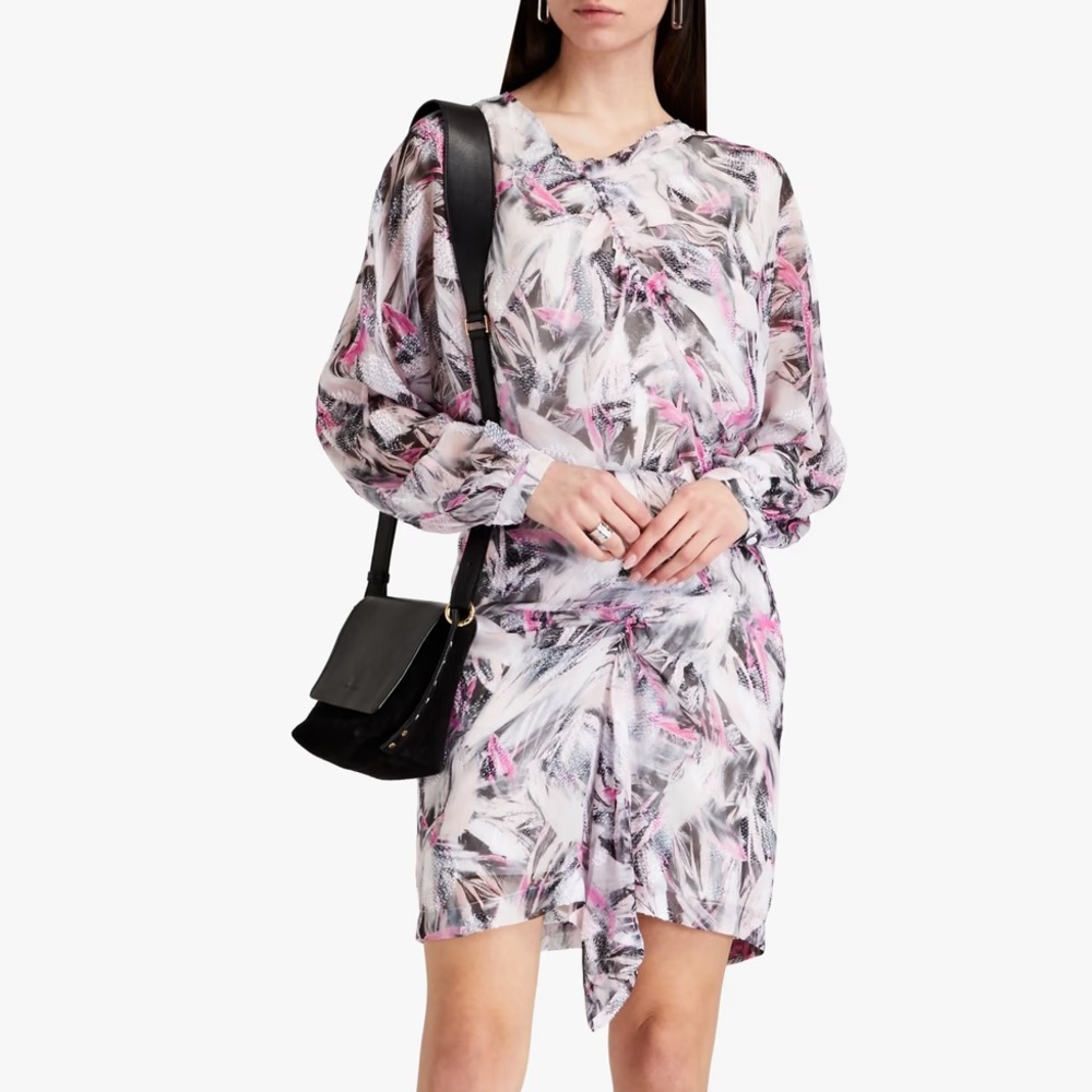 IRO Pink and Gray Patterned Dress silk mini dress Isabel Marant style S boho